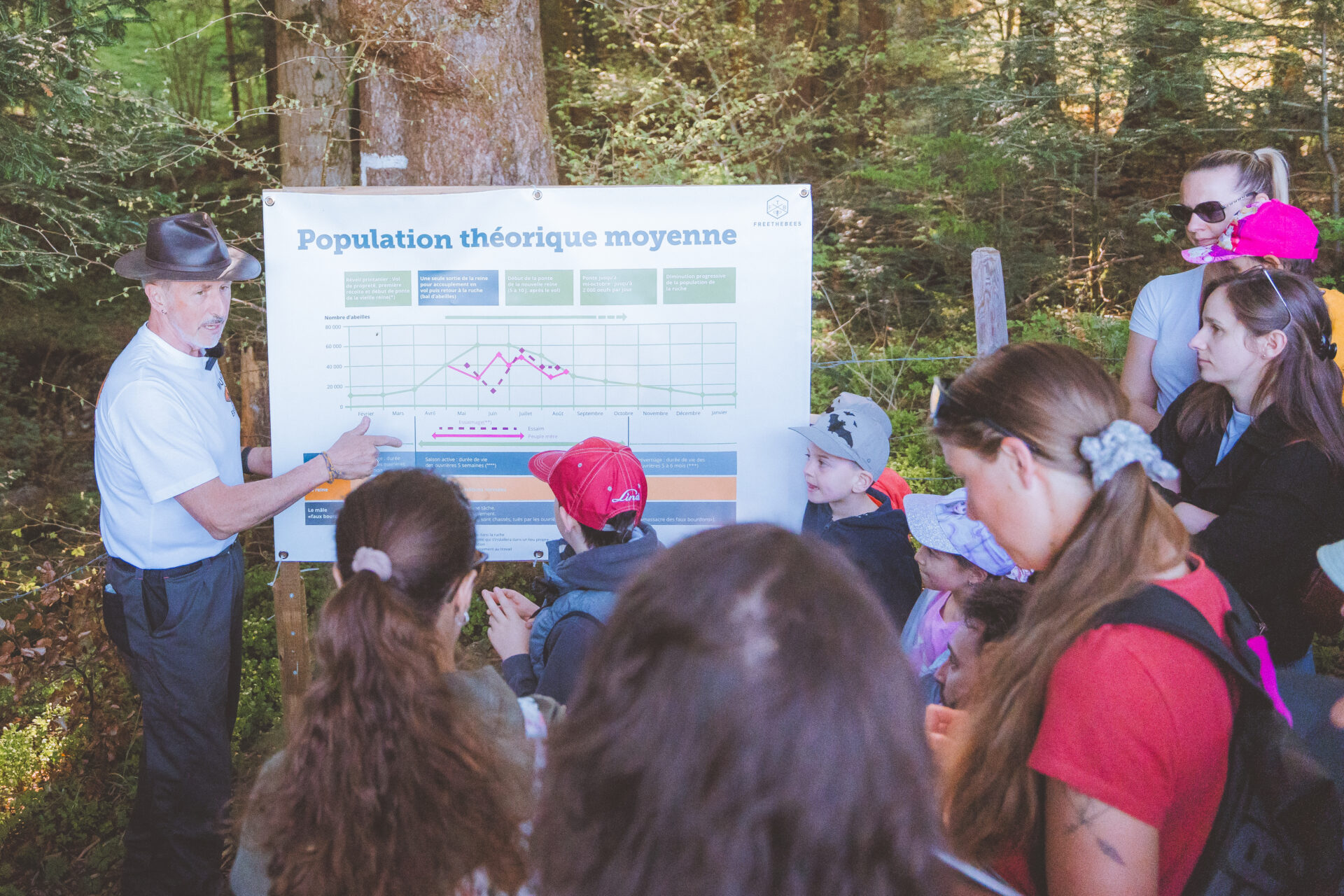 FreeTheBees Erlebnispfad Vaulruz_Geführte Tour mit Kindern durch den Wald_Foto Davide Nestola
